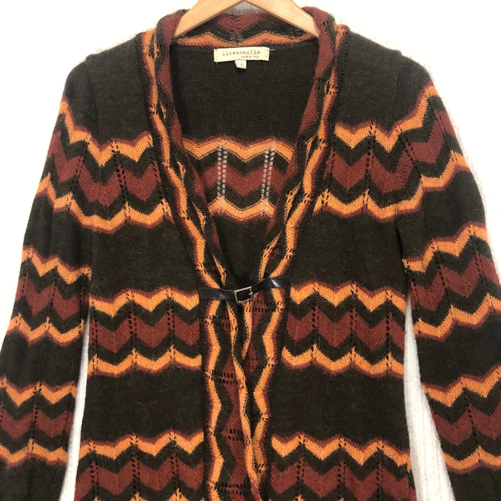 Lineamaglia Brown Orange Chevron Alpaca‎ Wool Blend Knit Cardigan Sweater